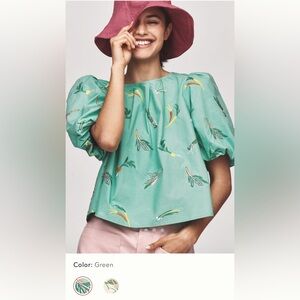 Maeve stripe bow back swing top. Size xxs. Green embroidered vegetables